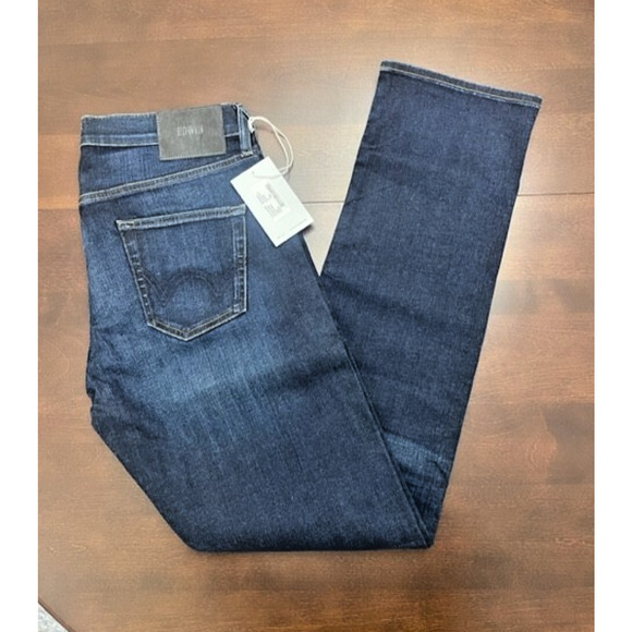 EDWIN Jeans 31 x 32 JACE Straight COOPER Leg Medium Dark Blue Denim Stretch $168 - Picture 5 of 12